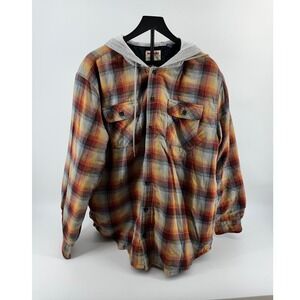 Wrangler Authentics Hooded Flannel Shirt Jacket‎ Plaid Lined XL Shacket